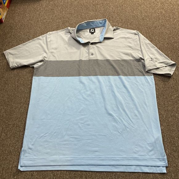 FootJoy Medium The Pearl Club Blue Gray Golfers Athletic FJ Polo Shirt - Picture 1 of 9